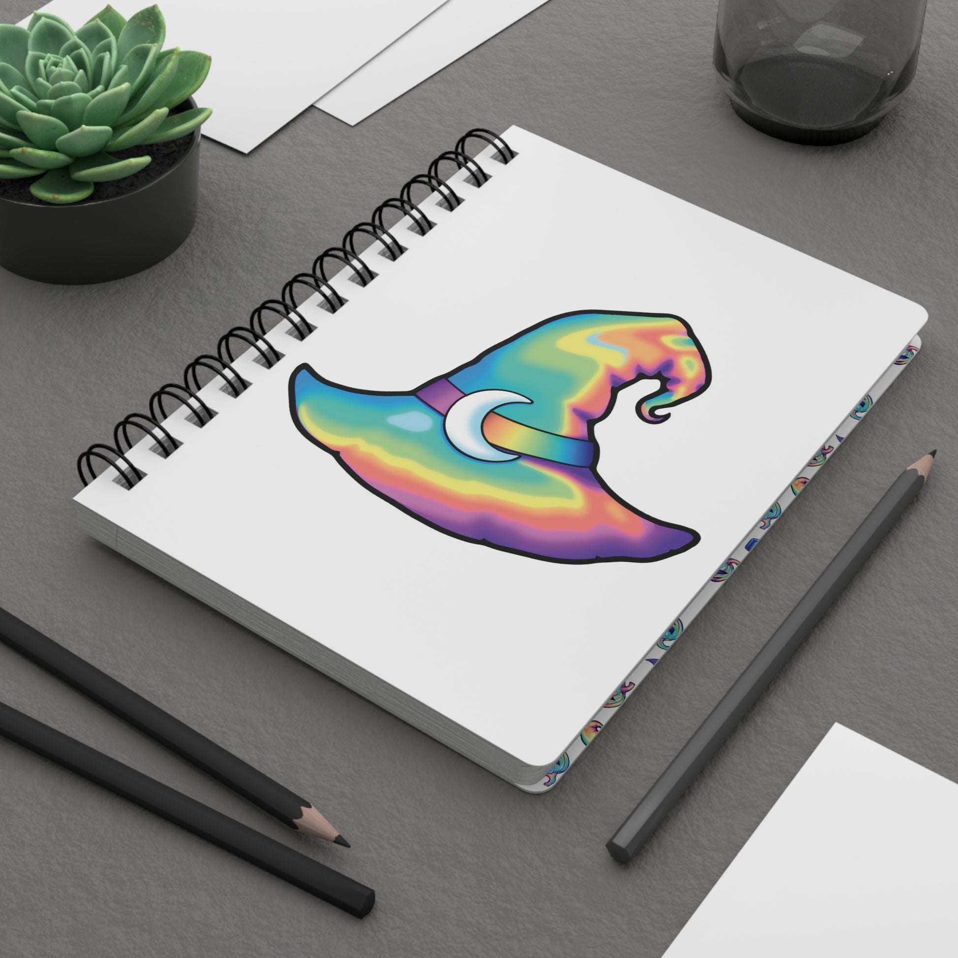 Rainbow Witch Hat Spiral Bound Journal - White - Painted Raina