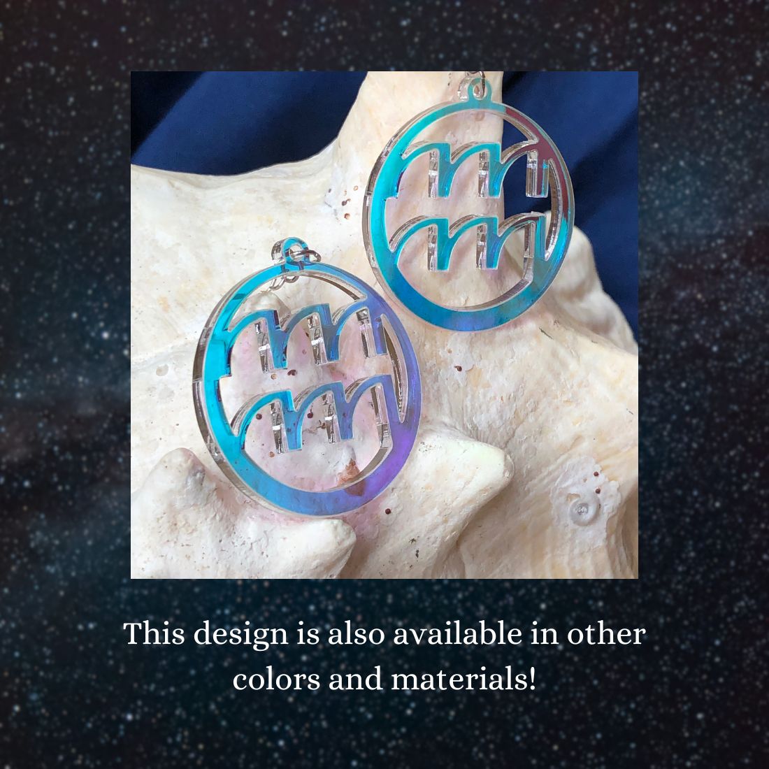 Aquarius Zodiac Sign Earrings - Black Rainbow Holographic - Driftless Enchantments