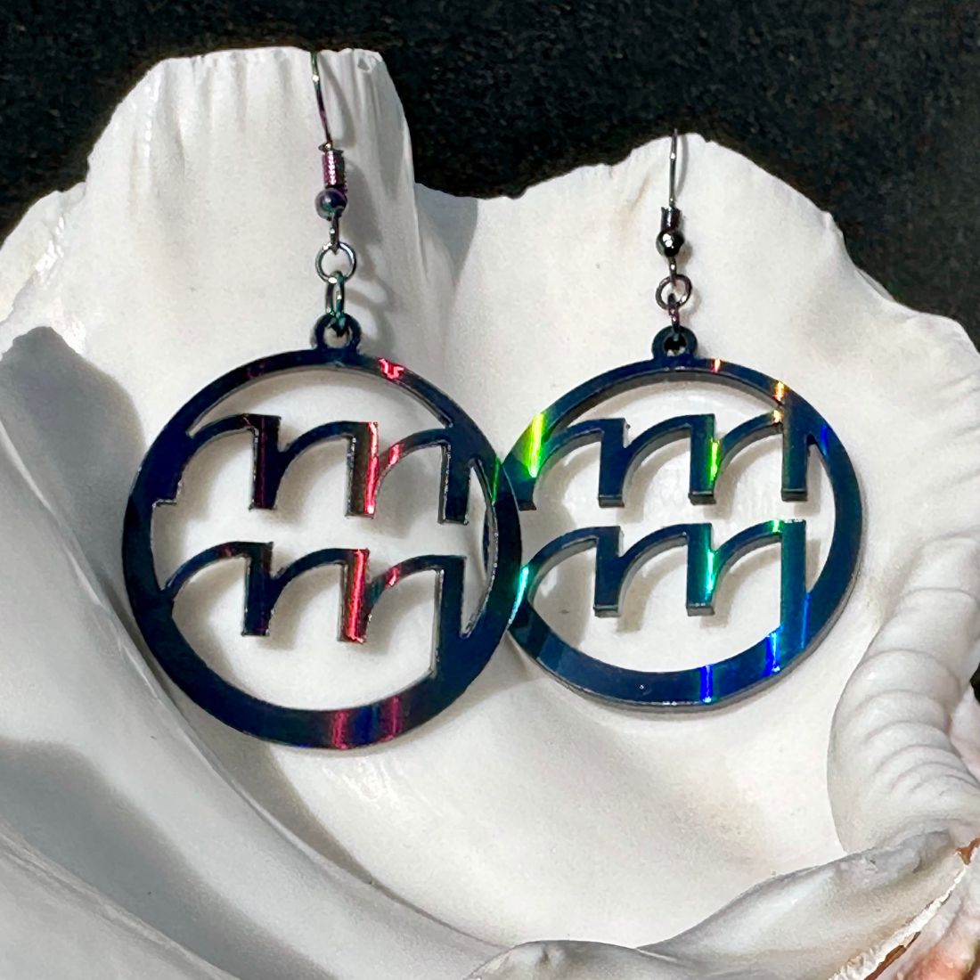Aquarius Zodiac Sign Earrings - Black Rainbow Holographic - Driftless Enchantments