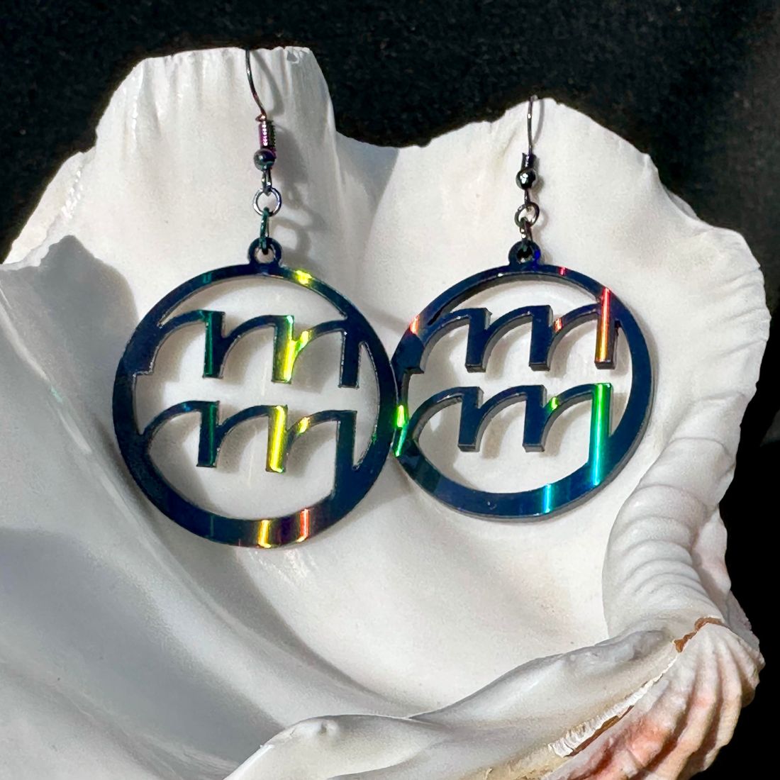 Aquarius Zodiac Sign Earrings - Black Rainbow Holographic - Driftless Enchantments