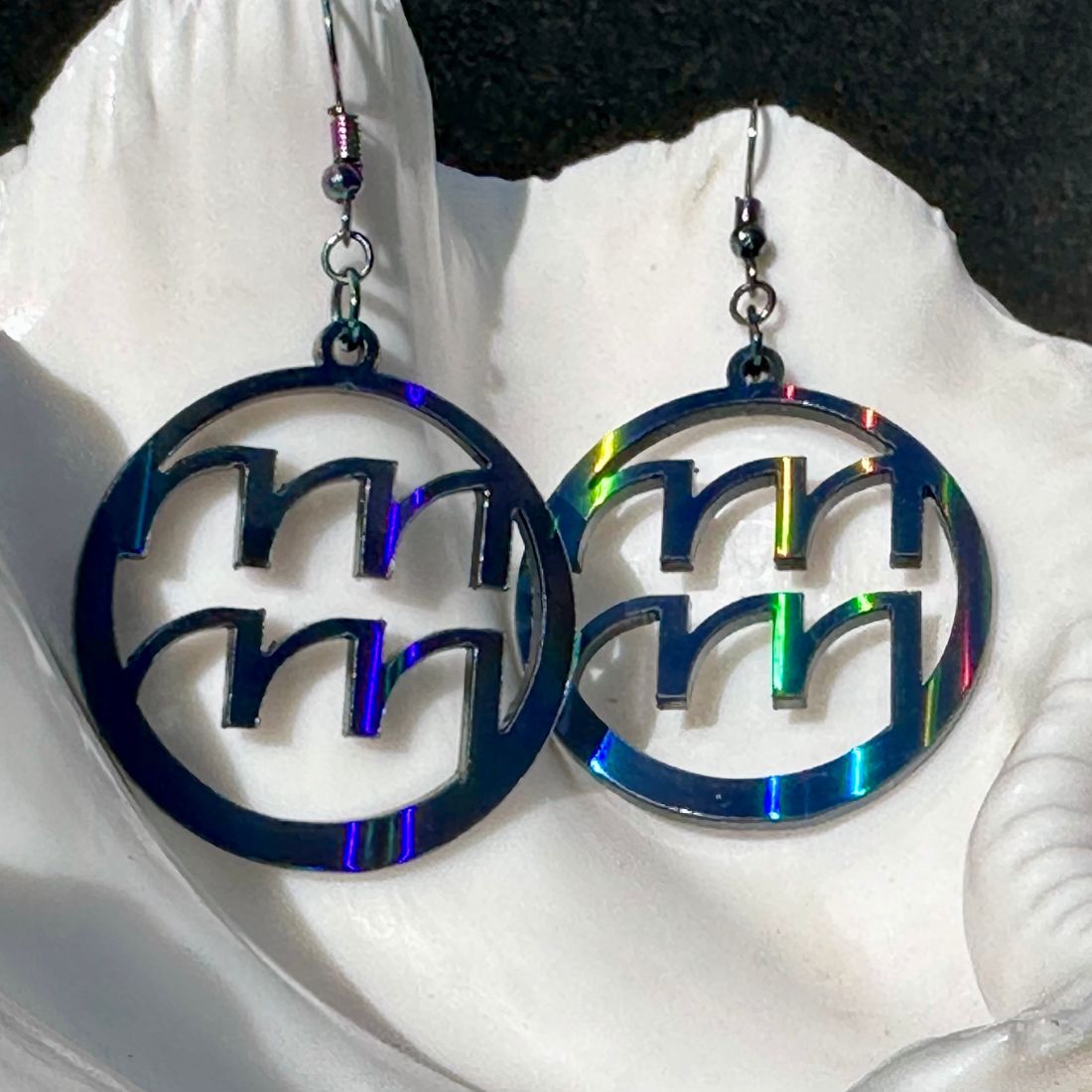 Aquarius Zodiac Sign Earrings - Black Rainbow Holographic - Driftless Enchantments