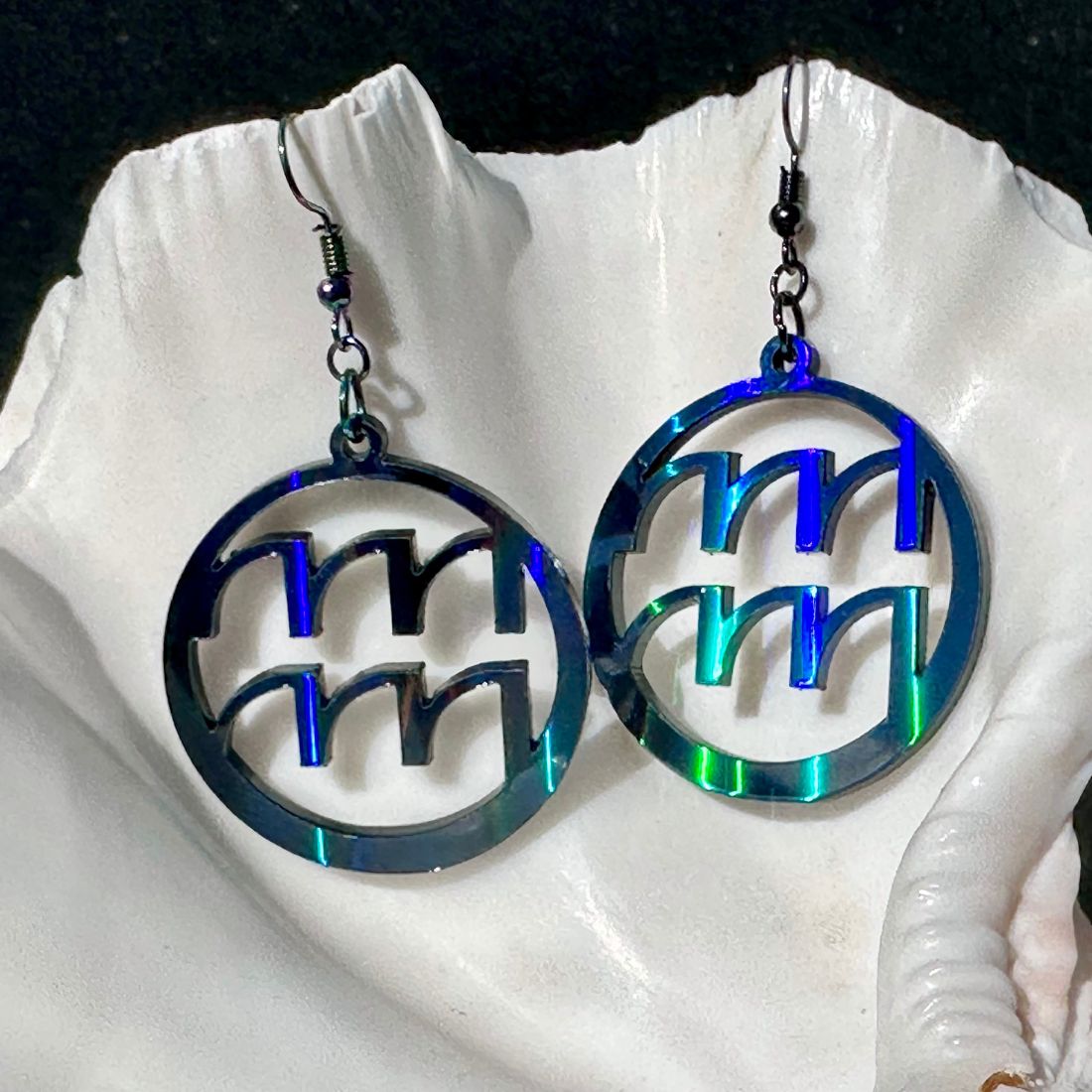 Aquarius Zodiac Sign Earrings - Black Rainbow Holographic - Driftless Enchantments