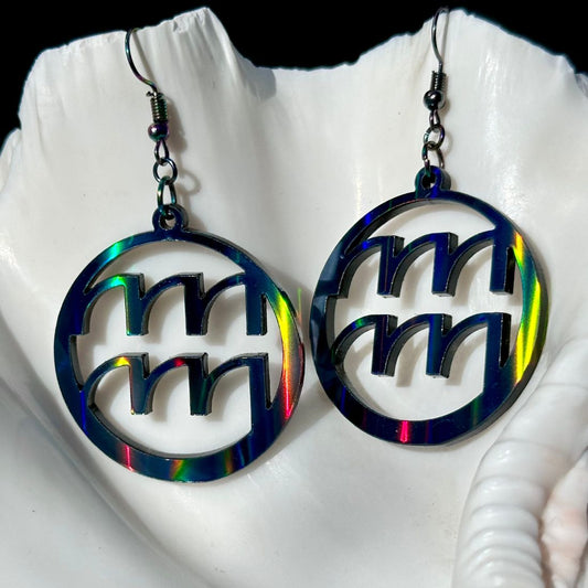 Aquarius Zodiac Sign Earrings - Black Rainbow Holographic - Driftless Enchantments