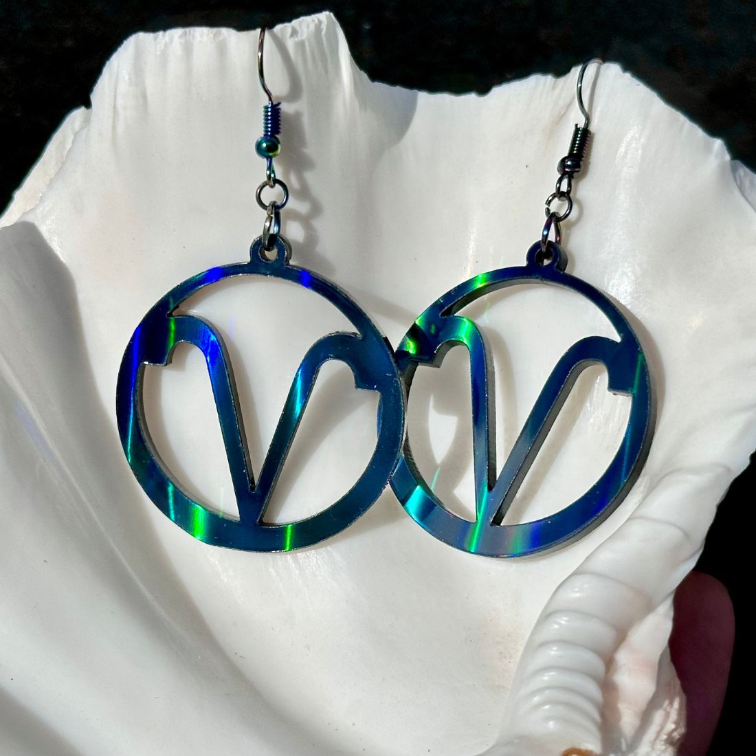 Aries Zodiac Sign Earrings - Black Rainbow Holographic - Driftless Enchantments
