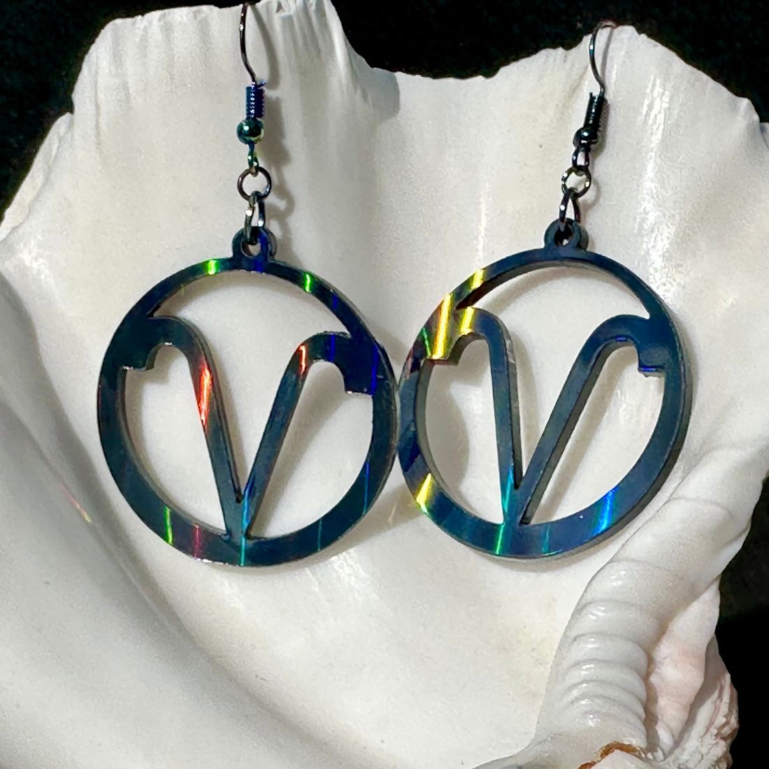 Aries Zodiac Sign Earrings - Black Rainbow Holographic - Driftless Enchantments