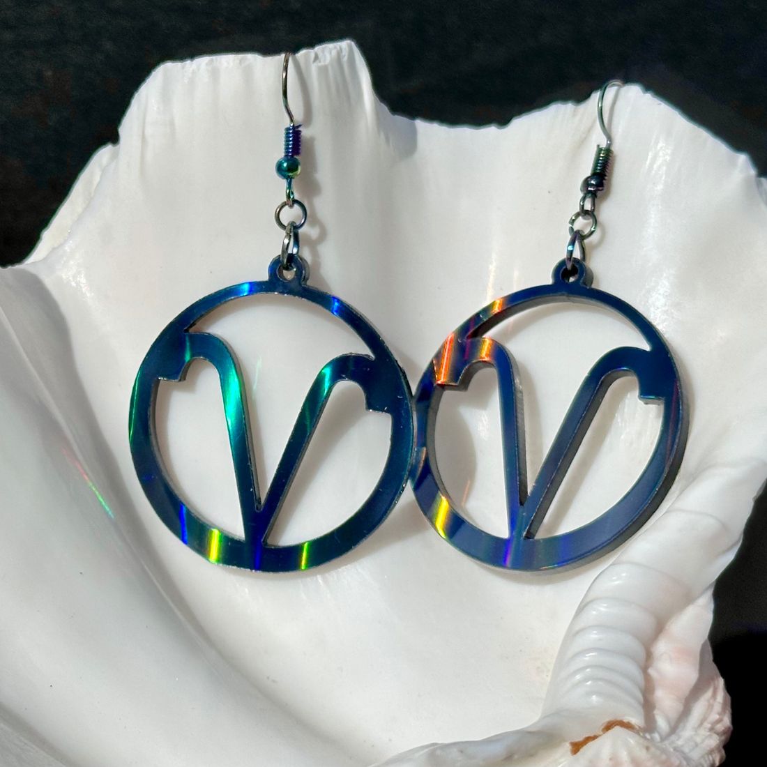 Aries Zodiac Sign Earrings - Black Rainbow Holographic - Driftless Enchantments