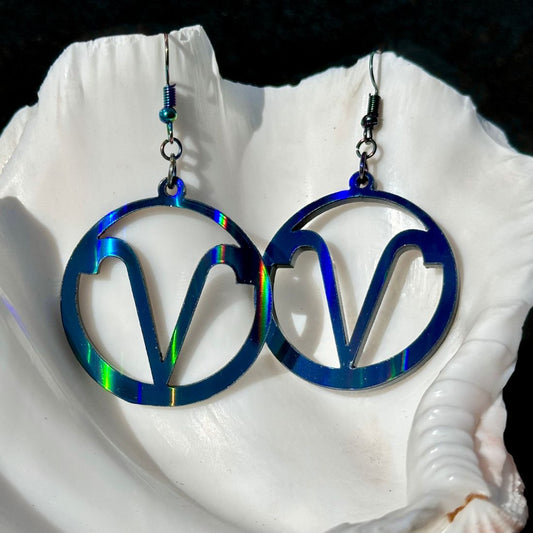 Aries Zodiac Sign Earrings - Black Rainbow Holographic - Driftless Enchantments