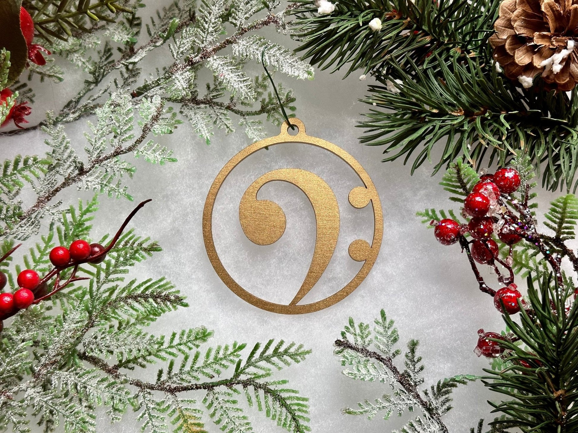 Custom Bass Clef Ornament - Painted Raina