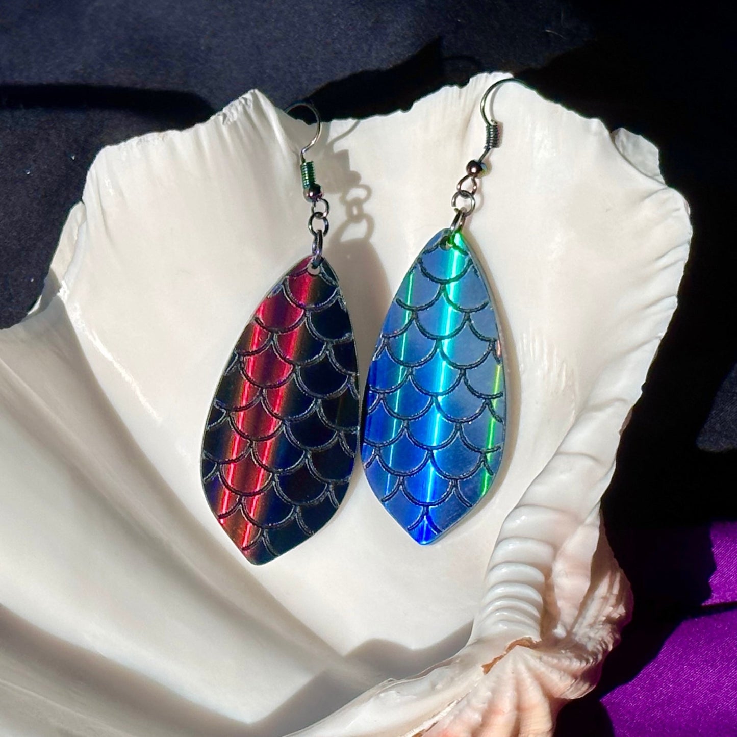 Black Rainbow Holographic Mermaid Scales Earrings - Driftless Enchantments
