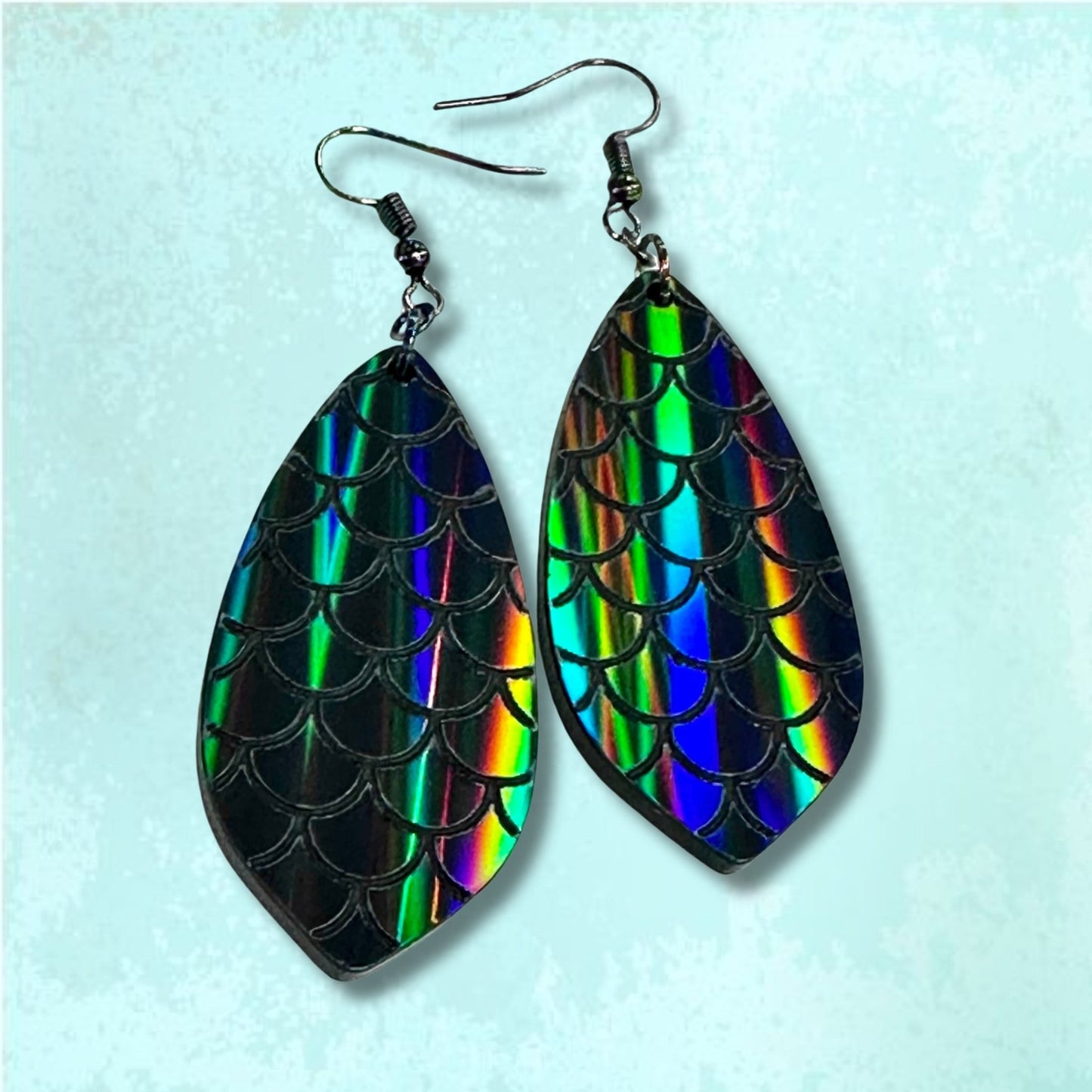 Black Rainbow Holographic Mermaid Scales Earrings - Driftless Enchantments