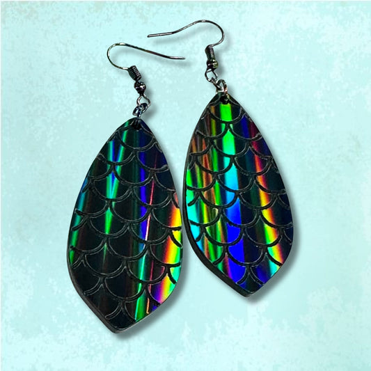 Black Rainbow Holographic Mermaid Scales Earrings - Driftless Enchantments