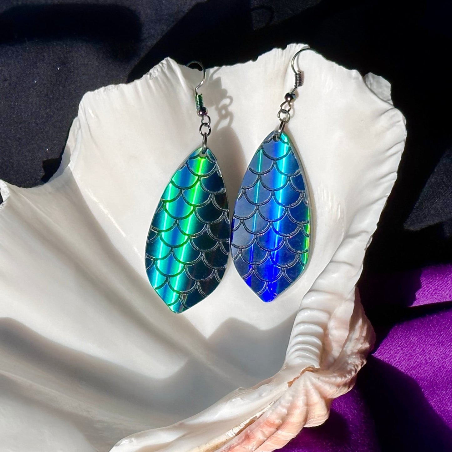 Black Rainbow Holographic Mermaid Scales Earrings - Driftless Enchantments