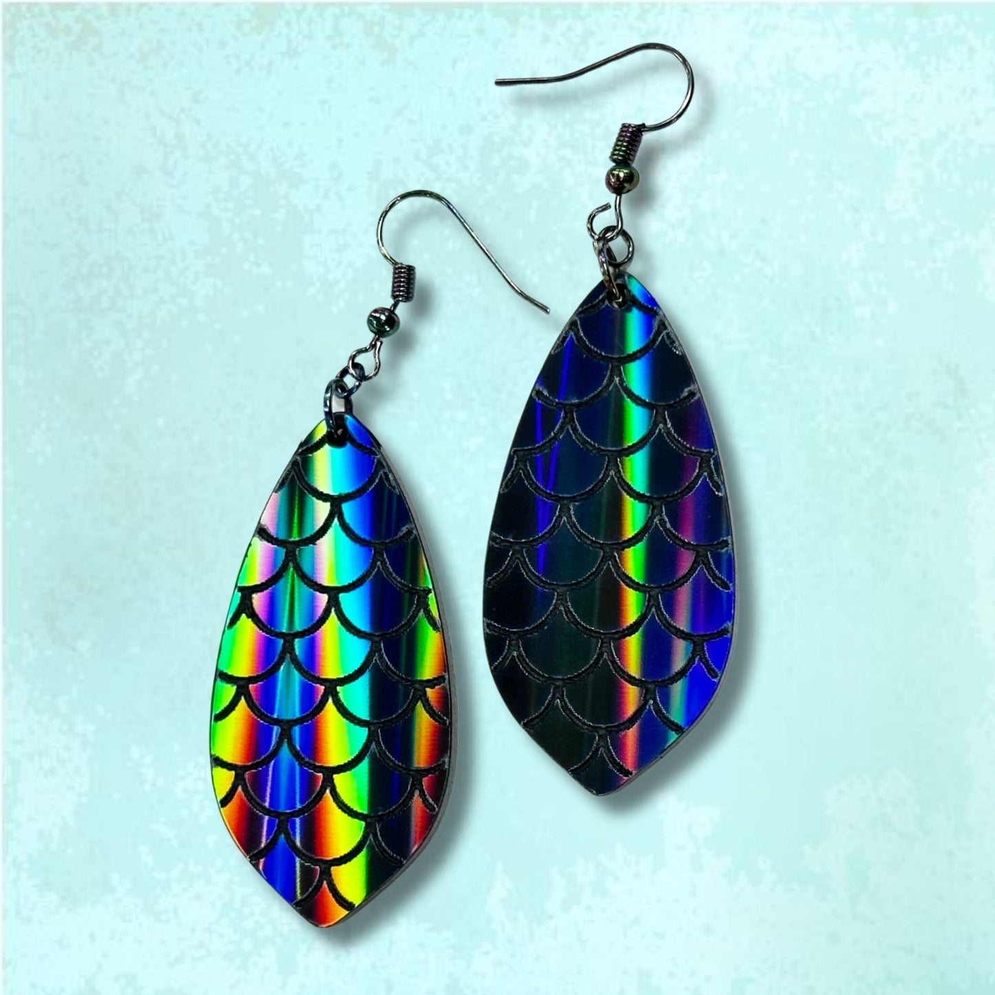 Black Rainbow Holographic Mermaid Scales Earrings - Driftless Enchantments