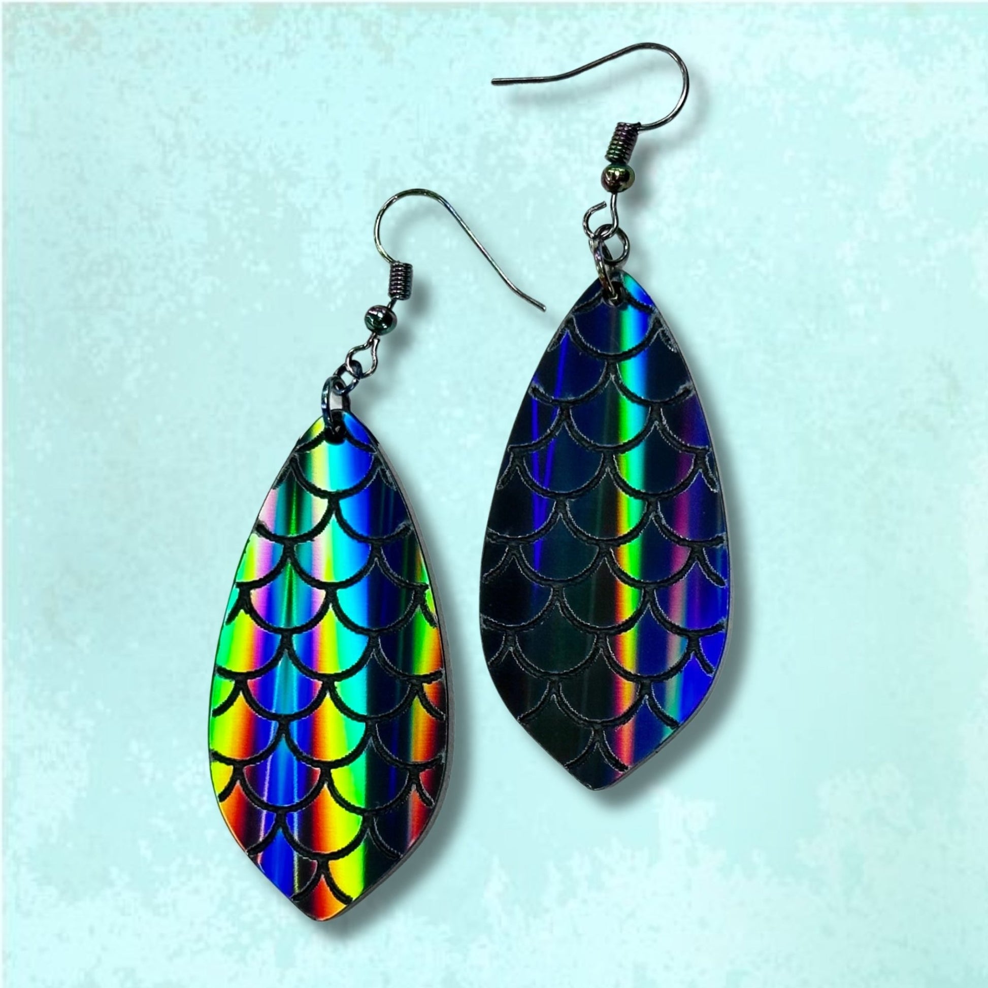 Black Rainbow Holographic Mermaid Scales Earrings - Driftless Enchantments
