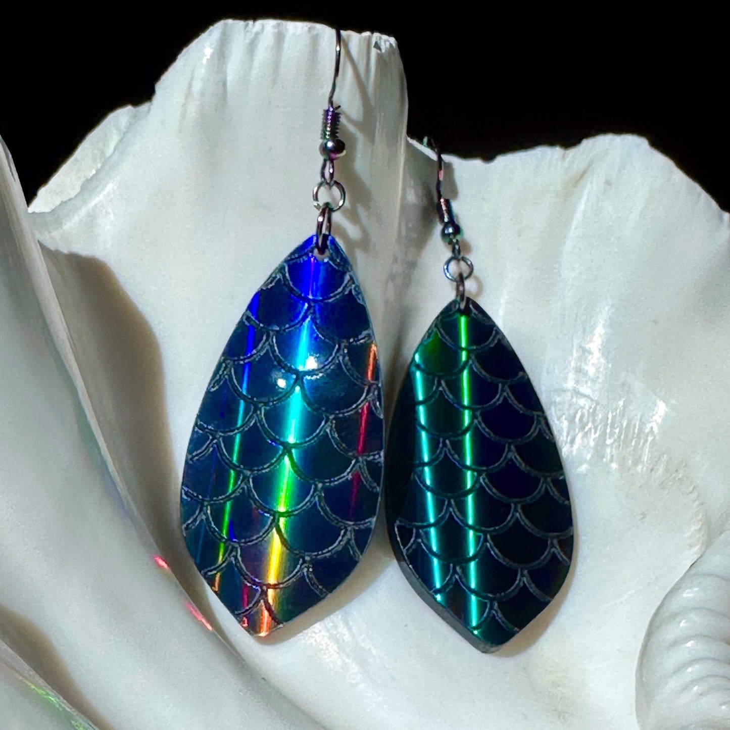 Black Rainbow Holographic Mermaid Scales Earrings - Driftless Enchantments
