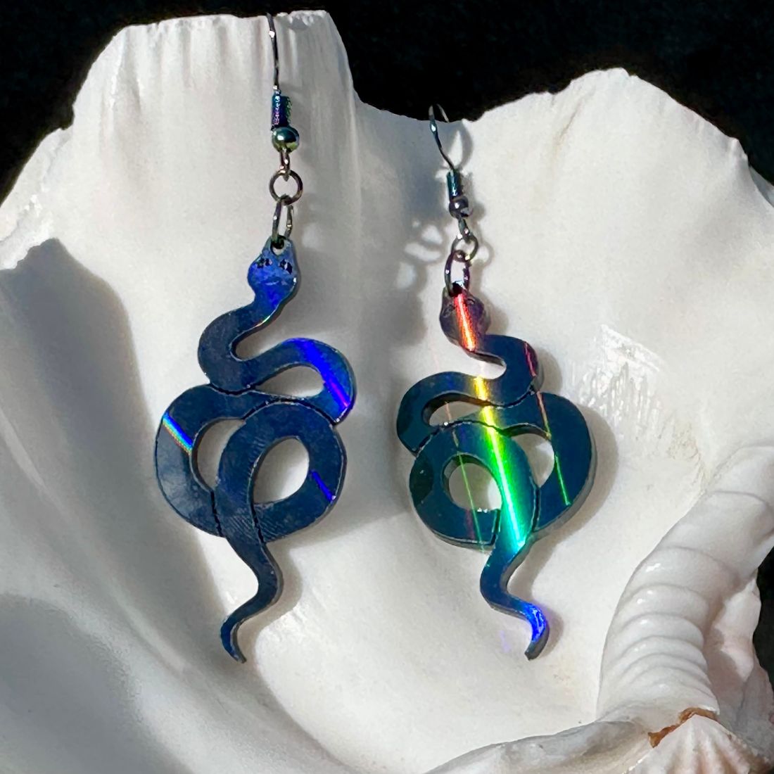 Black Rainbow Holographic Snake Earrings - Driftless Enchantments