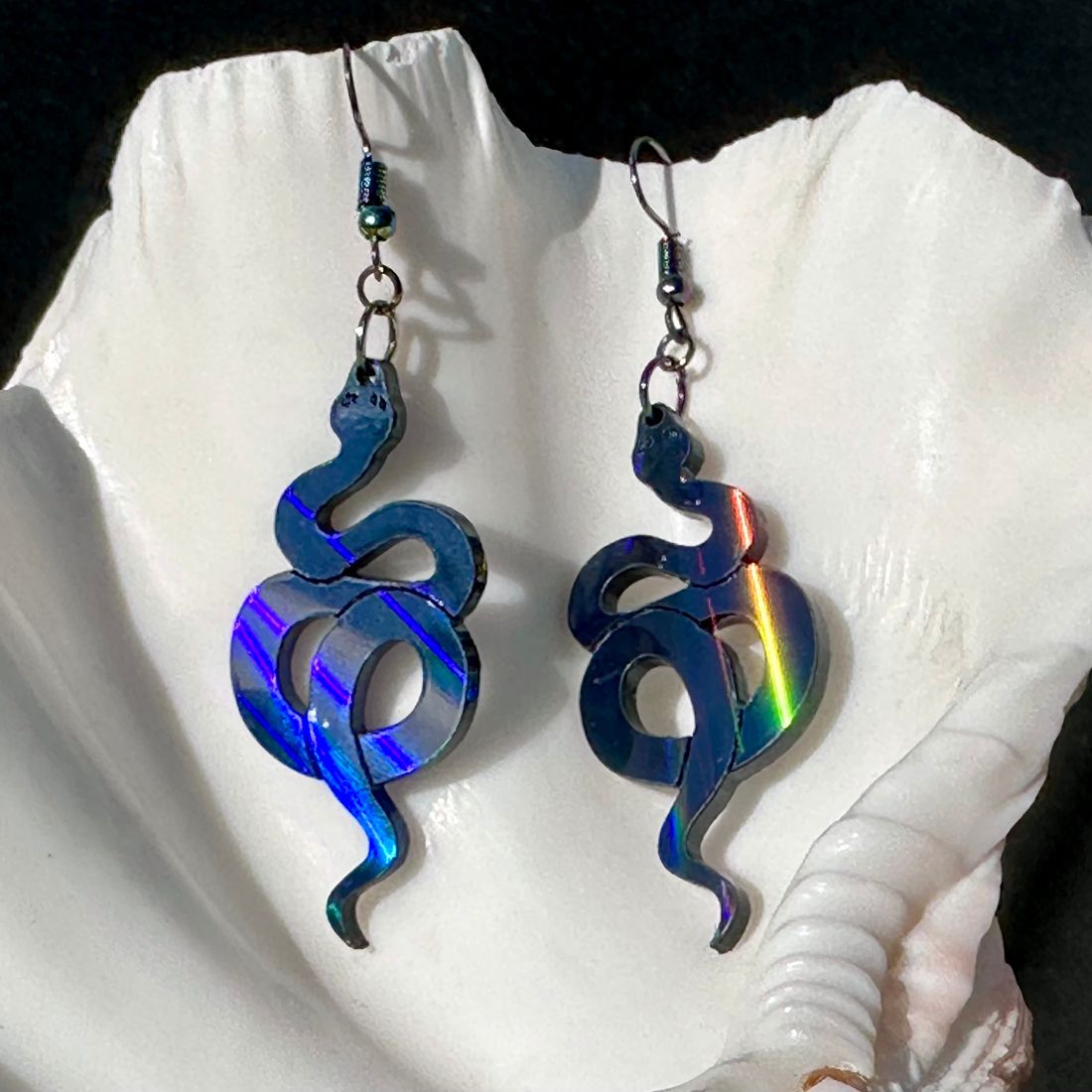 Black Rainbow Holographic Snake Earrings - Driftless Enchantments
