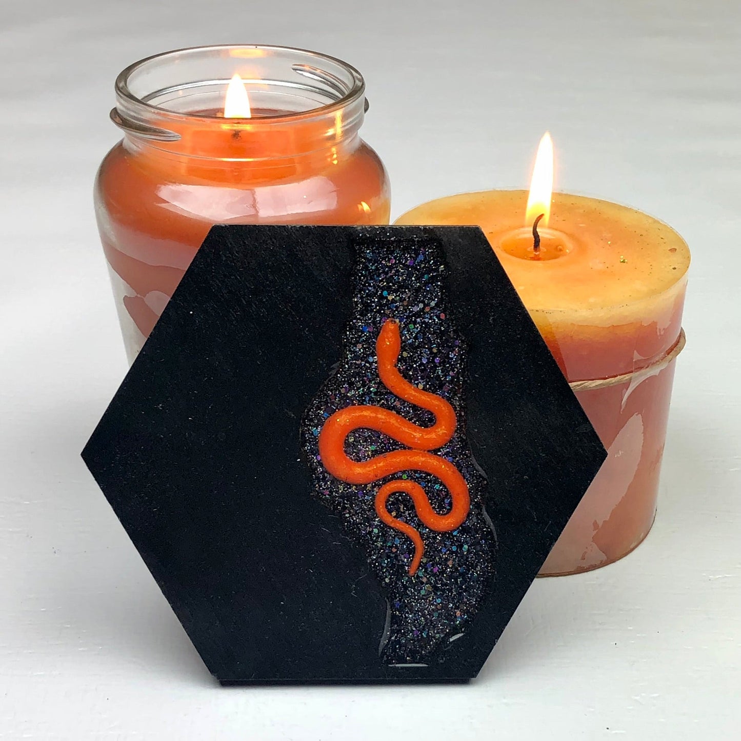 Black Rainbow Serpent - Wood & Resin Coaster - Driftless Enchantments