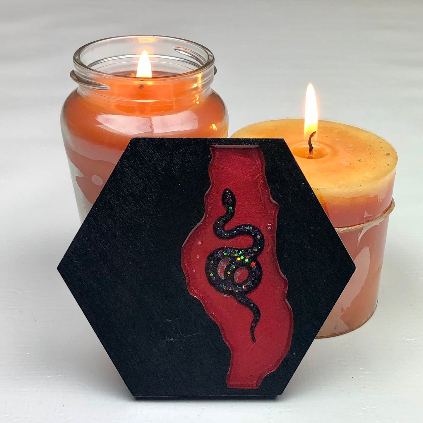 Blood River Serpent - Wood & Resin Coaster - Driftless Enchantments