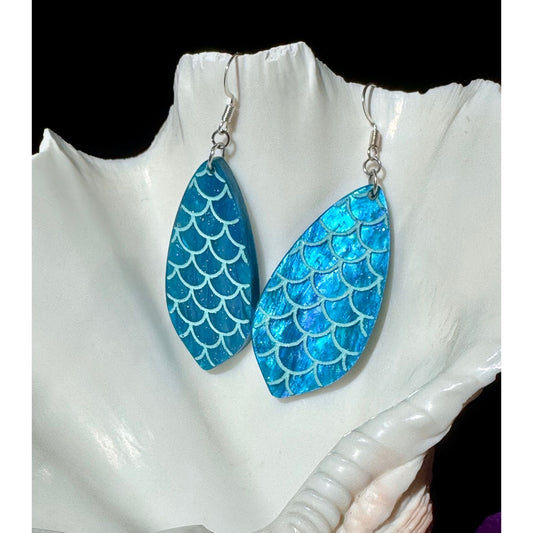Blue Green Glitter Mermaid Scales Earrings - Driftless Enchantments