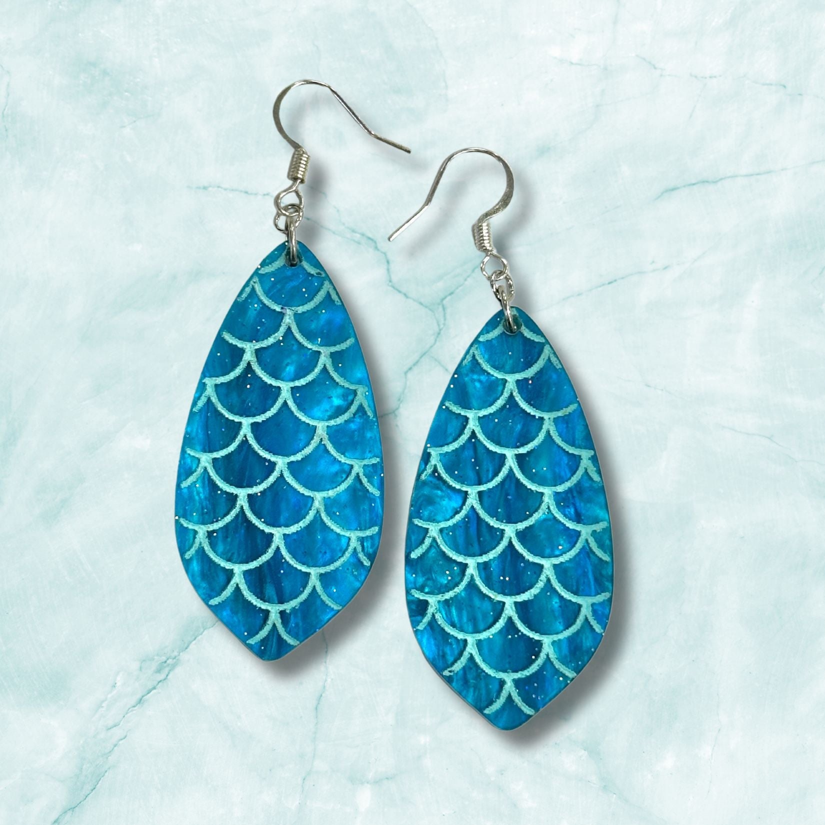 Blue Green Glitter Mermaid Scales Earrings - Driftless Enchantments