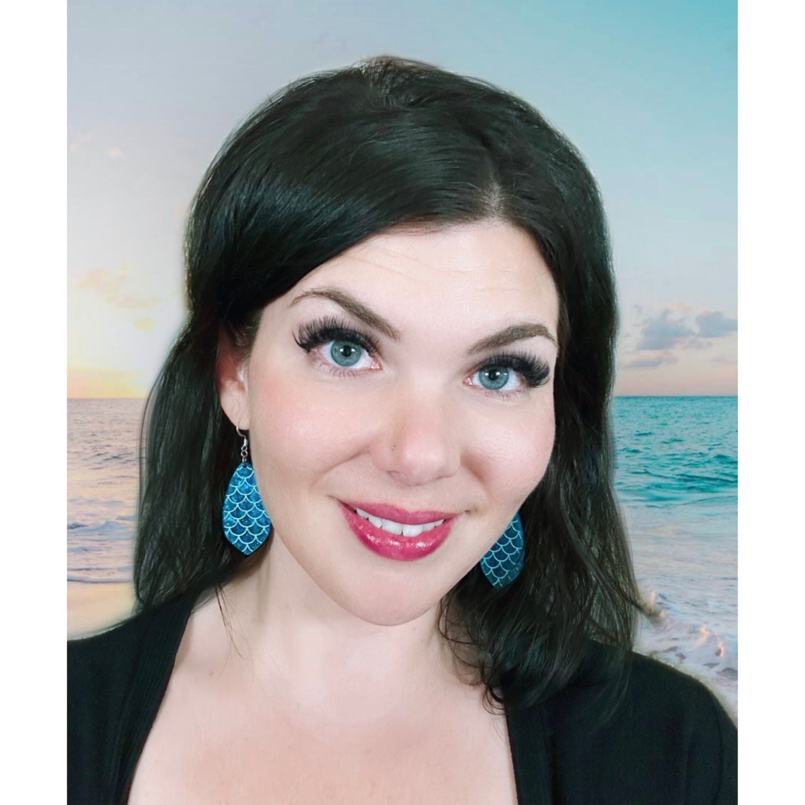 Blue Green Glitter Mermaid Scales Earrings - Driftless Enchantments