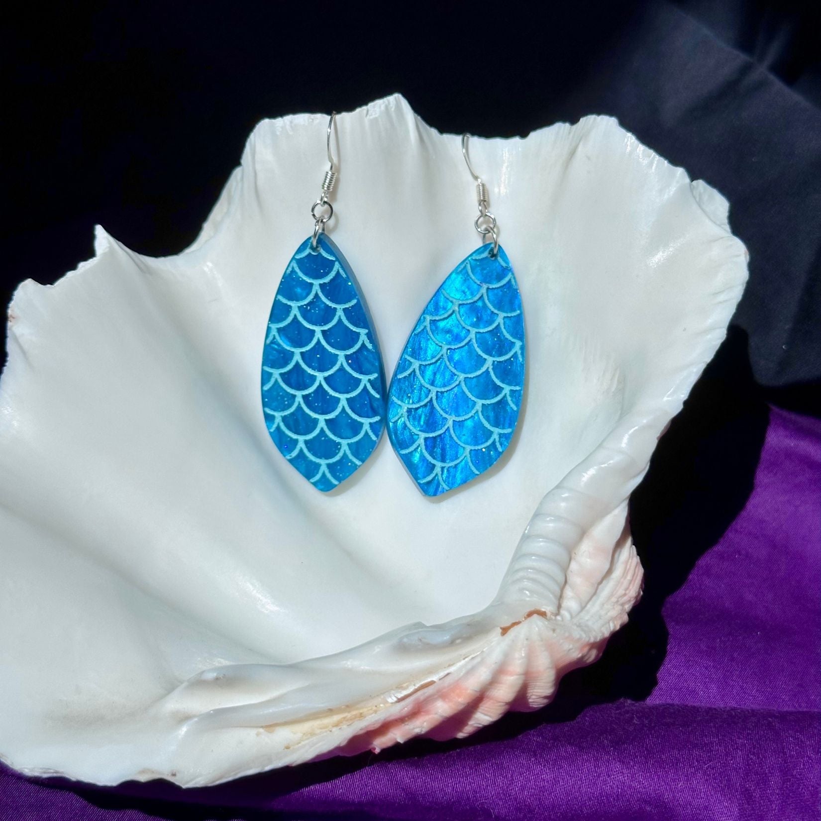 Blue Green Glitter Mermaid Scales Earrings - Driftless Enchantments