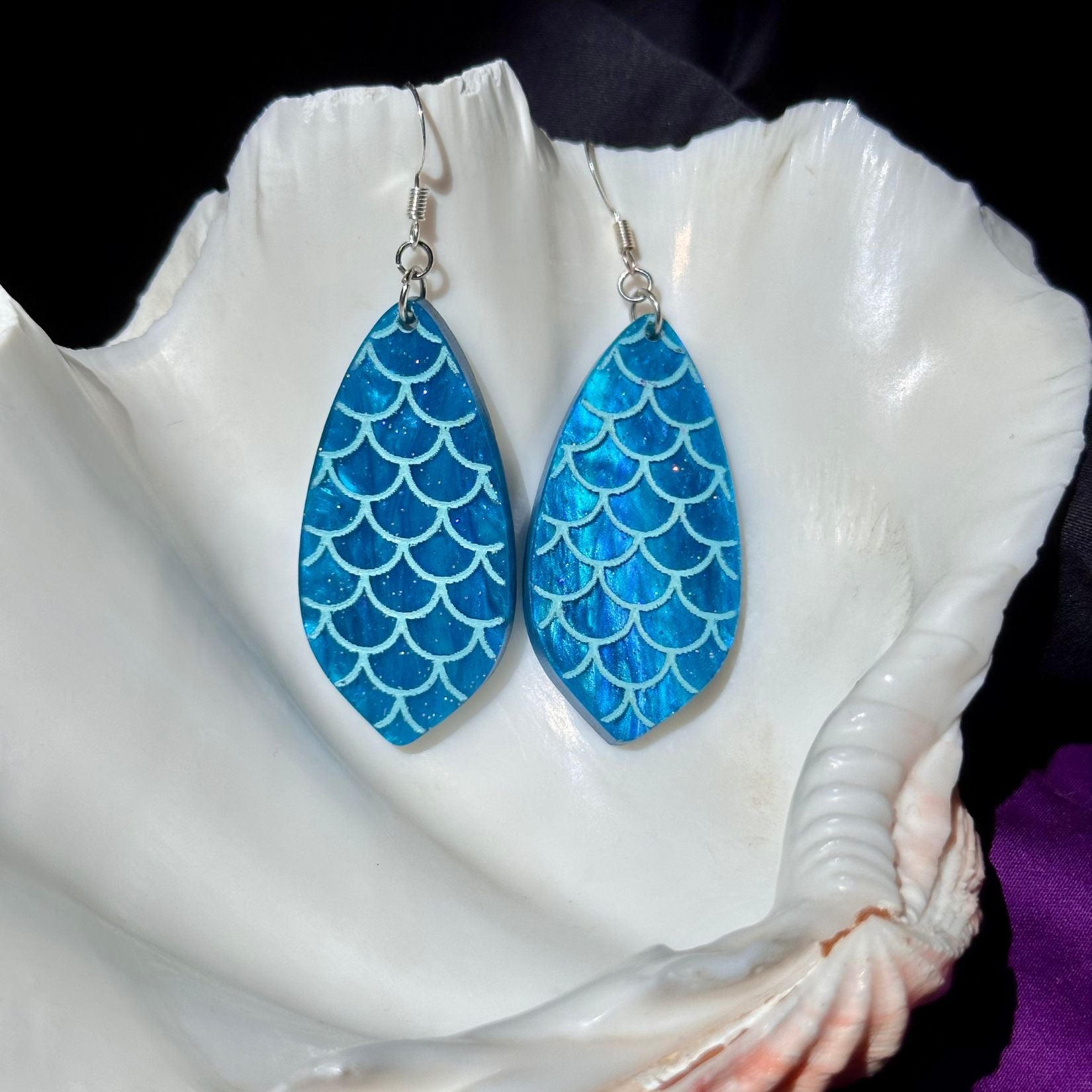 Blue Green Glitter Mermaid Scales Earrings - Driftless Enchantments
