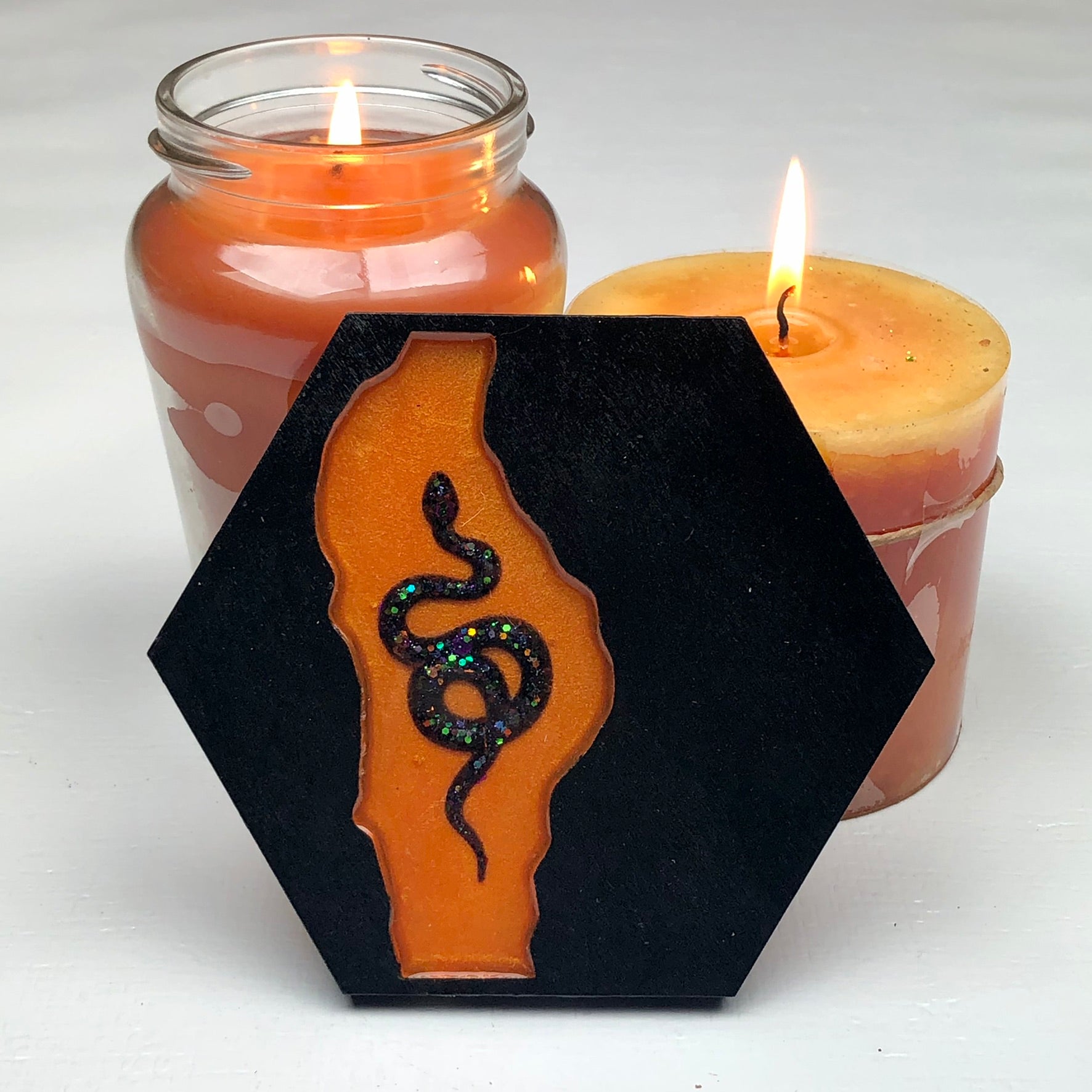 Bonfire Glitter Snake - Wood & Resin Coaster - Driftless Enchantments