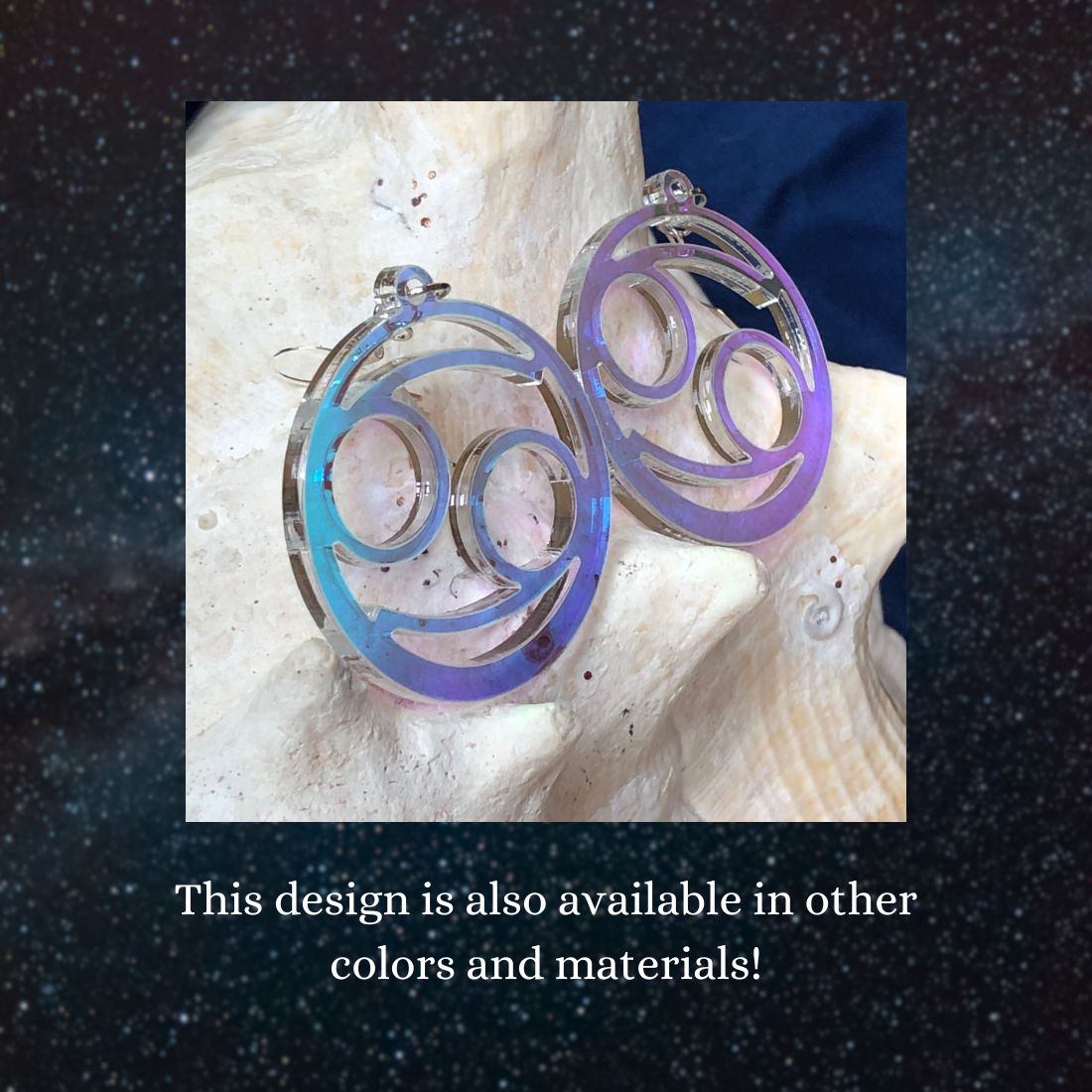 Cancer Zodiac Sign Earrings - Black Rainbow Holographic - Driftless Enchantments