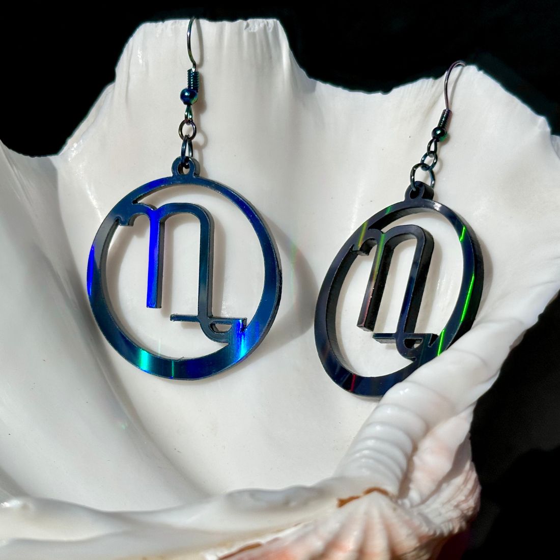 Capricorn Zodiac Sign Earrings - Black Rainbow Holographic - Driftless Enchantments