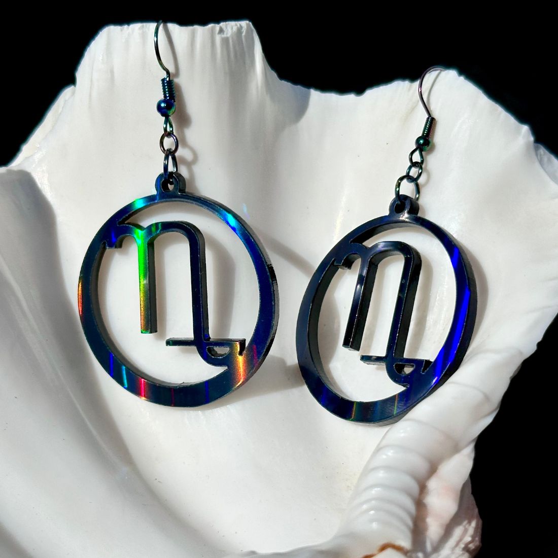 Capricorn Zodiac Sign Earrings - Black Rainbow Holographic - Driftless Enchantments