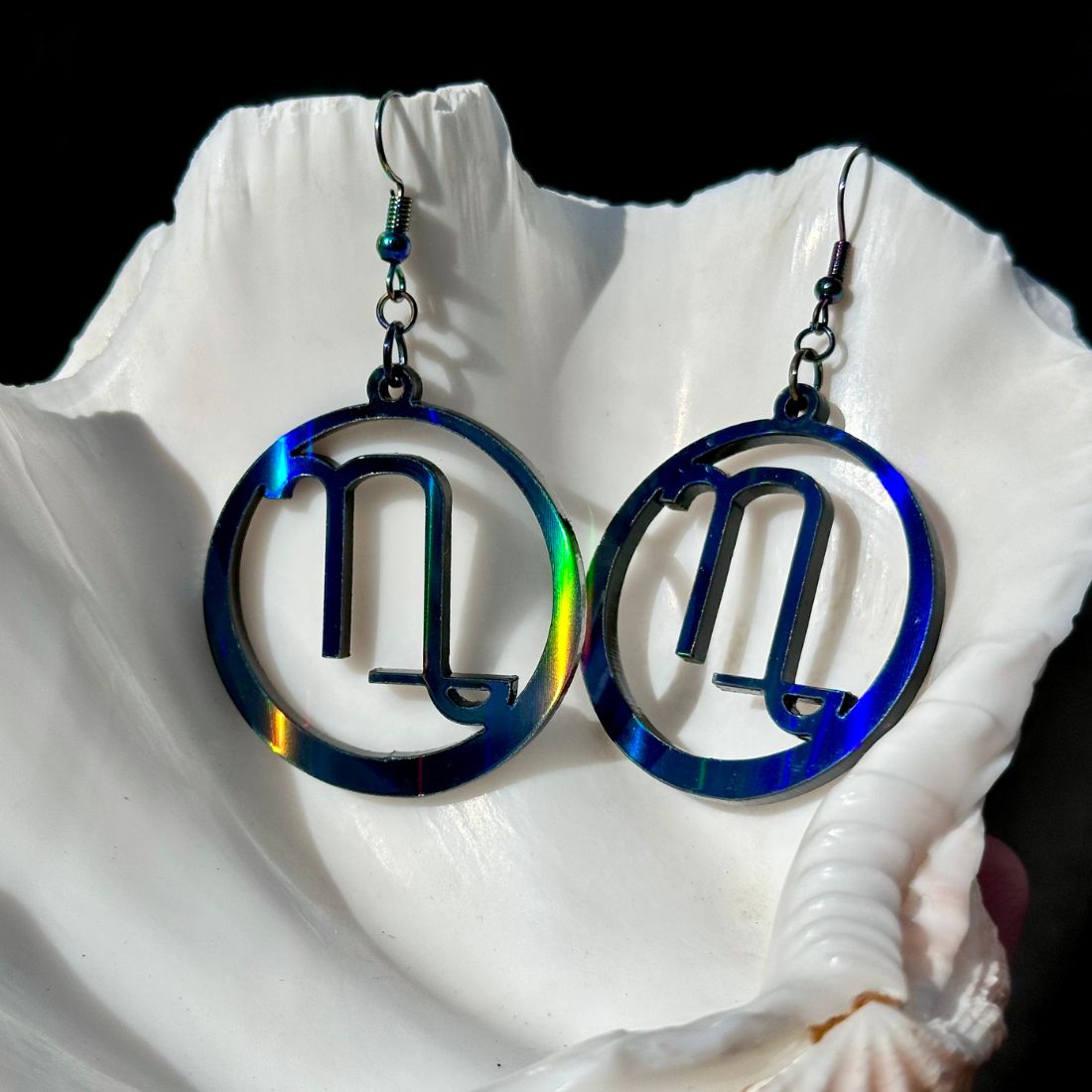 Capricorn Zodiac Sign Earrings - Black Rainbow Holographic - Driftless Enchantments
