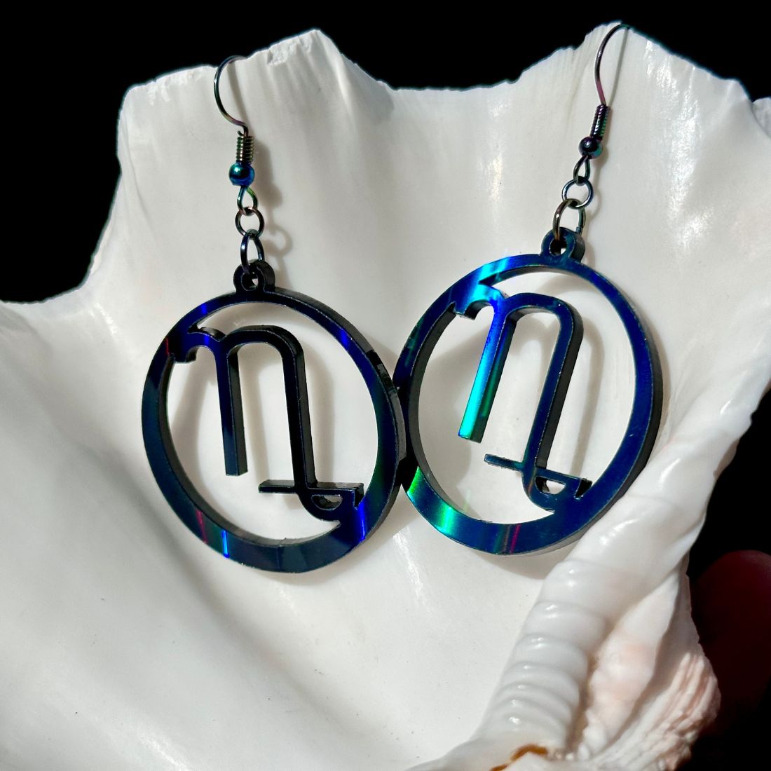 Capricorn Zodiac Sign Earrings - Black Rainbow Holographic - Driftless Enchantments