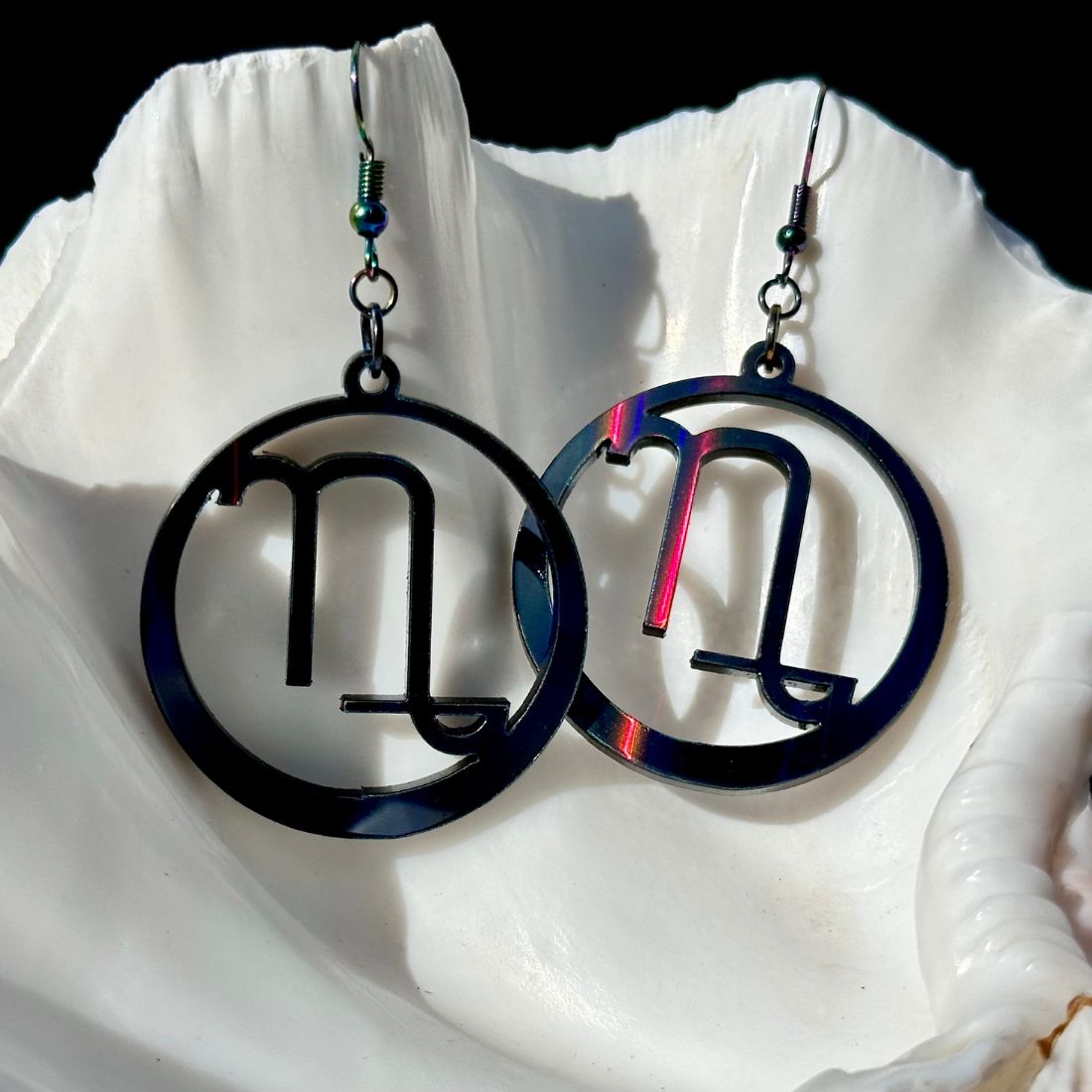 Capricorn Zodiac Sign Earrings - Black Rainbow Holographic - Driftless Enchantments