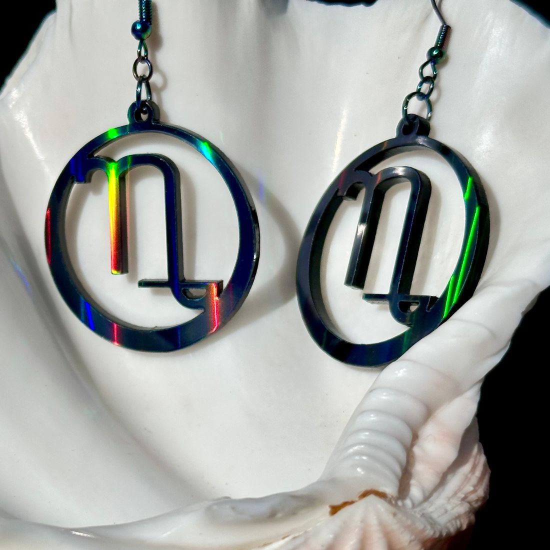 Capricorn Zodiac Sign Earrings - Black Rainbow Holographic - Driftless Enchantments