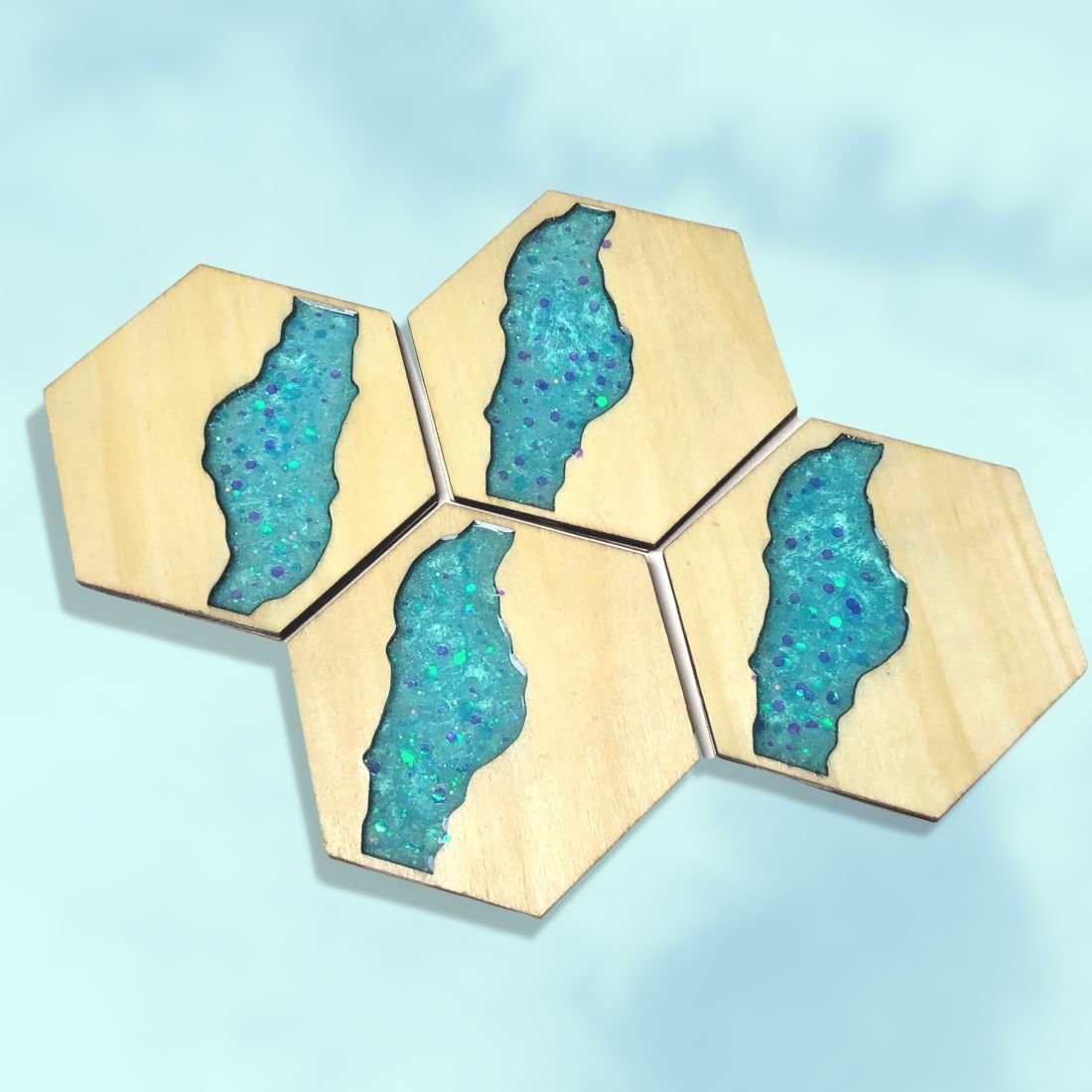 Caribbean Blue Wood & Resin Coasters - Driftless Enchantments