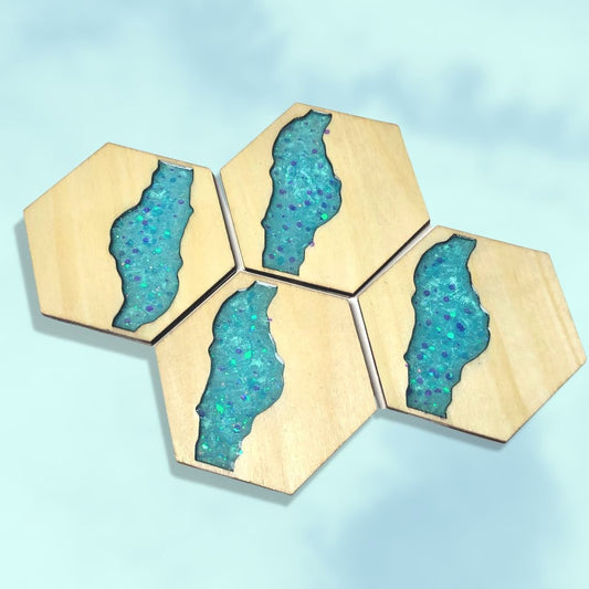 Caribbean Blue Wood & Resin Coasters - Driftless Enchantments