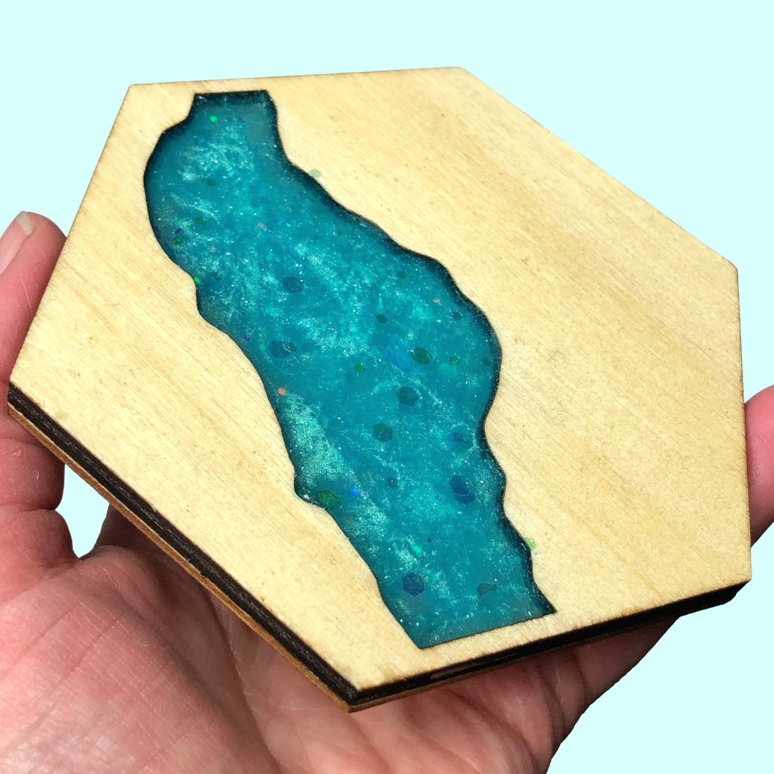 Caribbean Blue Wood & Resin Coasters - Driftless Enchantments