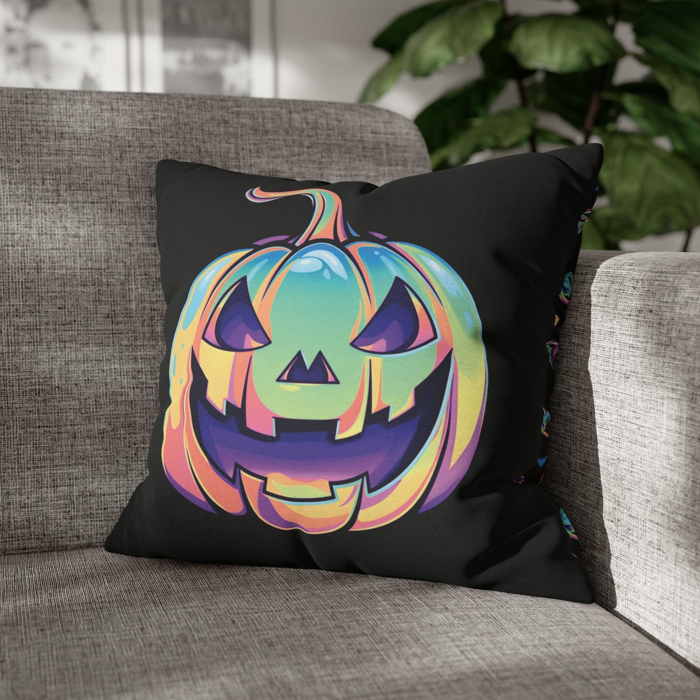 Cat-o’-Lantern Reversible Square Pillow Case - Black - Driftless Enchantments