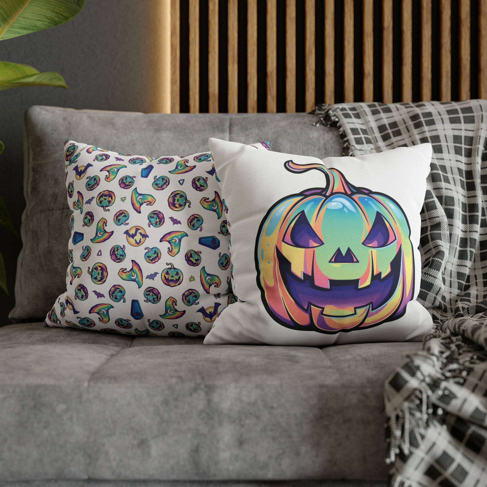 Cat-o’-Lantern Reversible Square Pillow Case - White - Driftless Enchantments