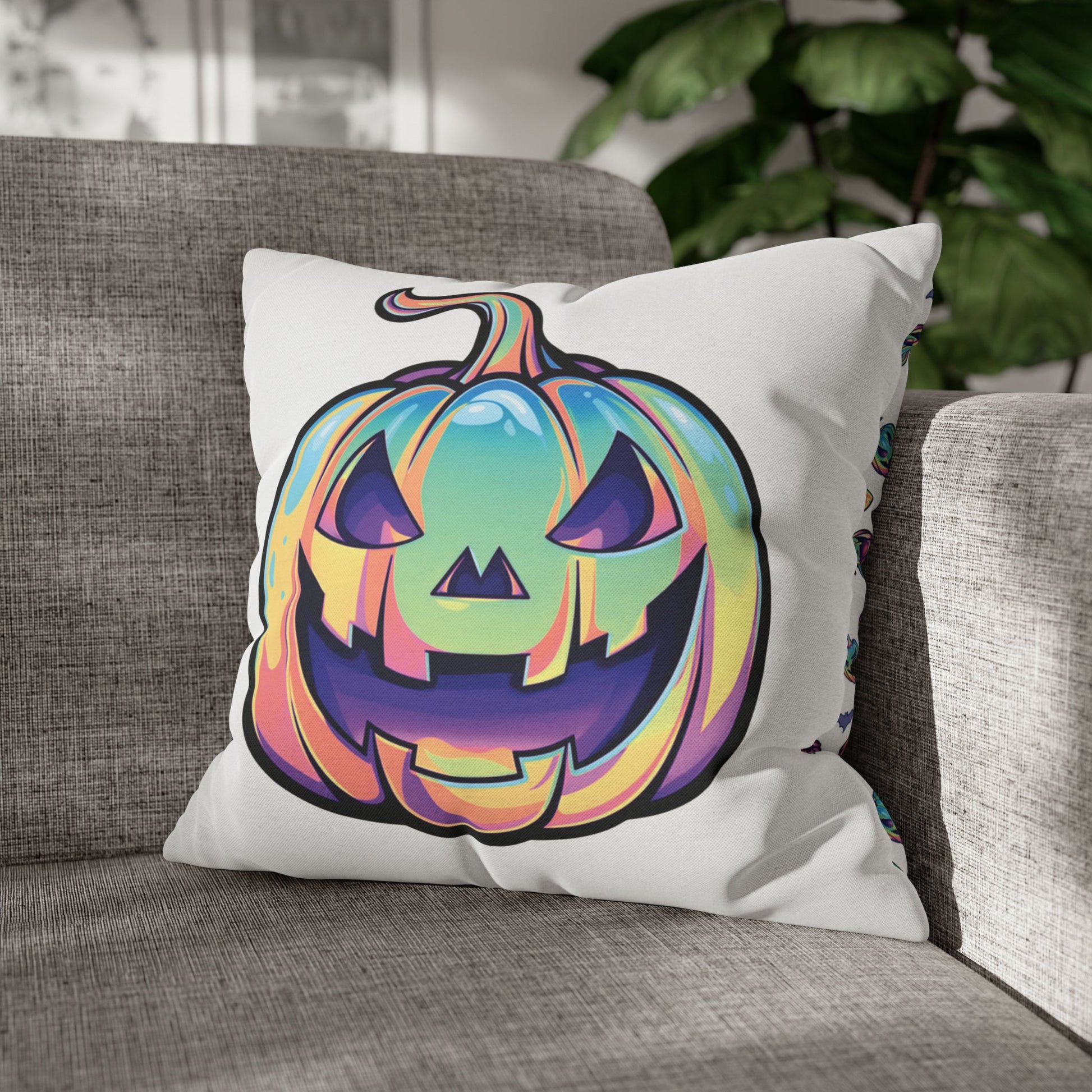 Cat-o’-Lantern Reversible Square Pillow Case - White - Driftless Enchantments