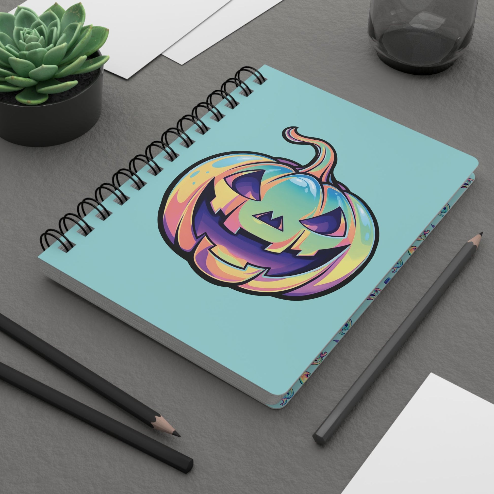 Cat-o'-Lantern Spiral Bound Journal - Aqua - Driftless Enchantments