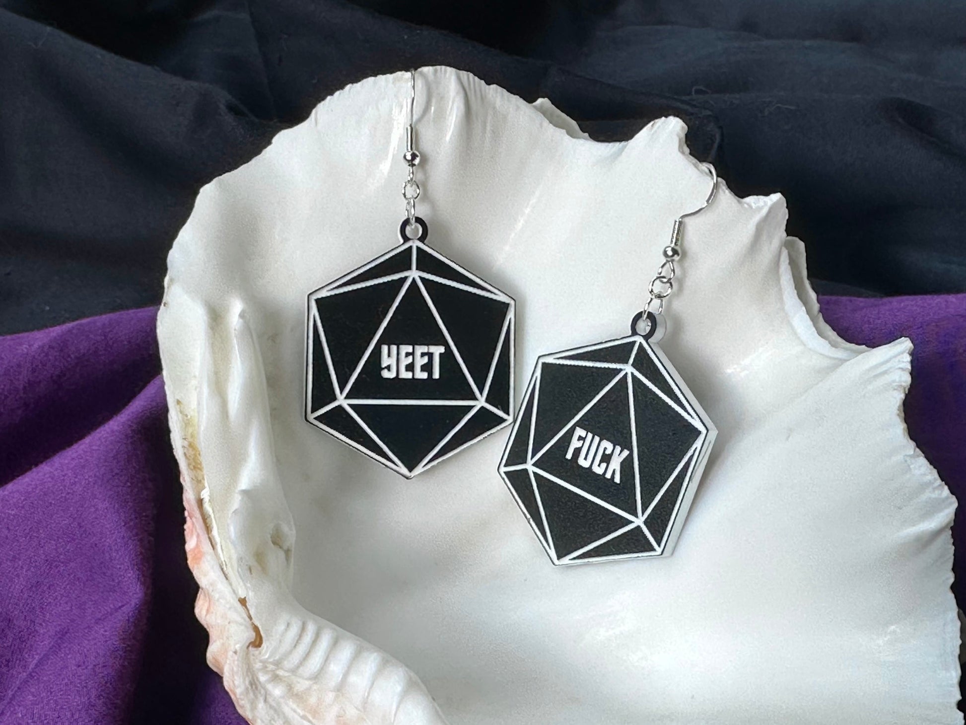 Critical Roll D20 Earrings - Black and White - Driftless Enchantments