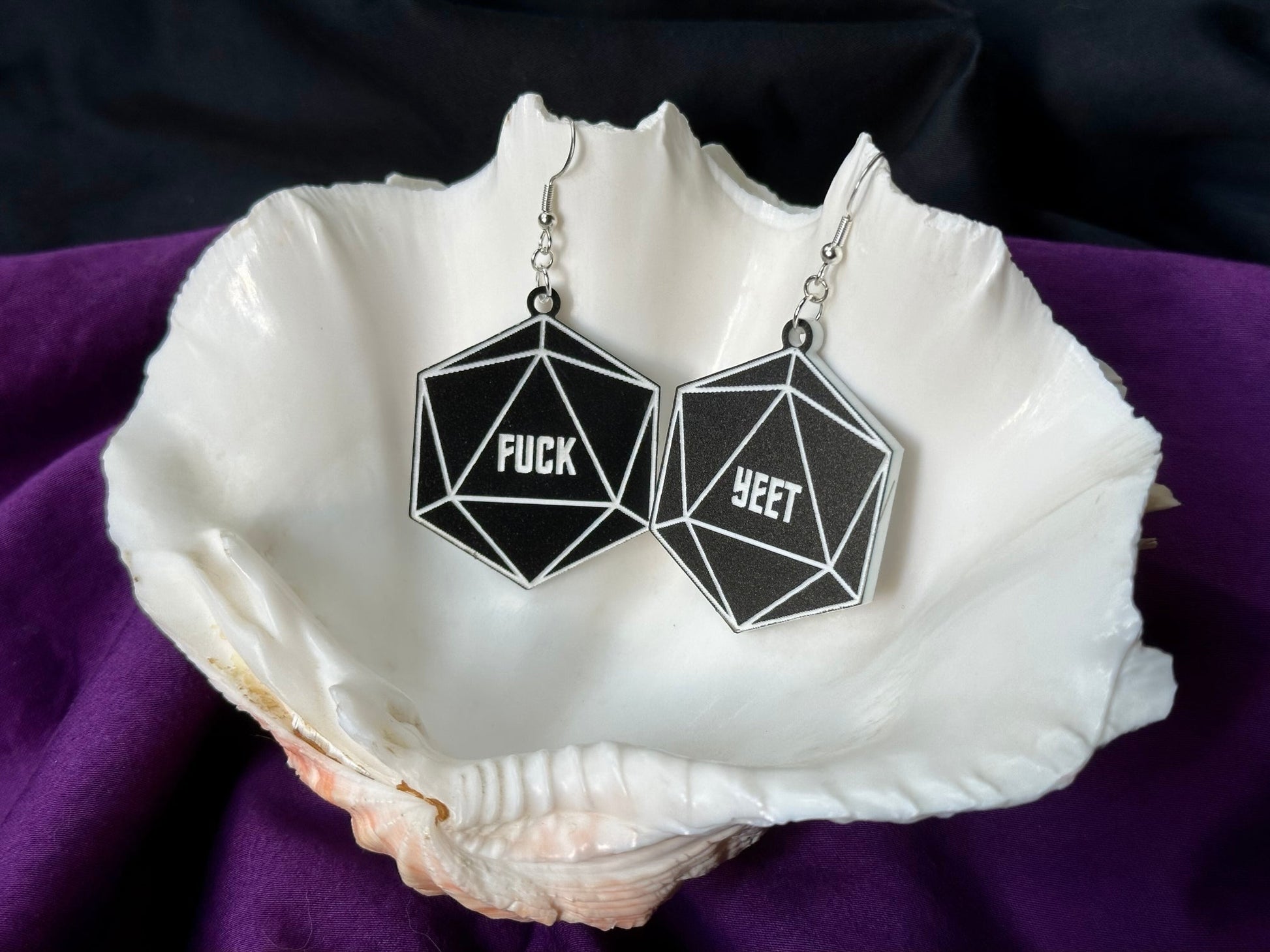 Critical Roll D20 Earrings - Black and White - Driftless Enchantments