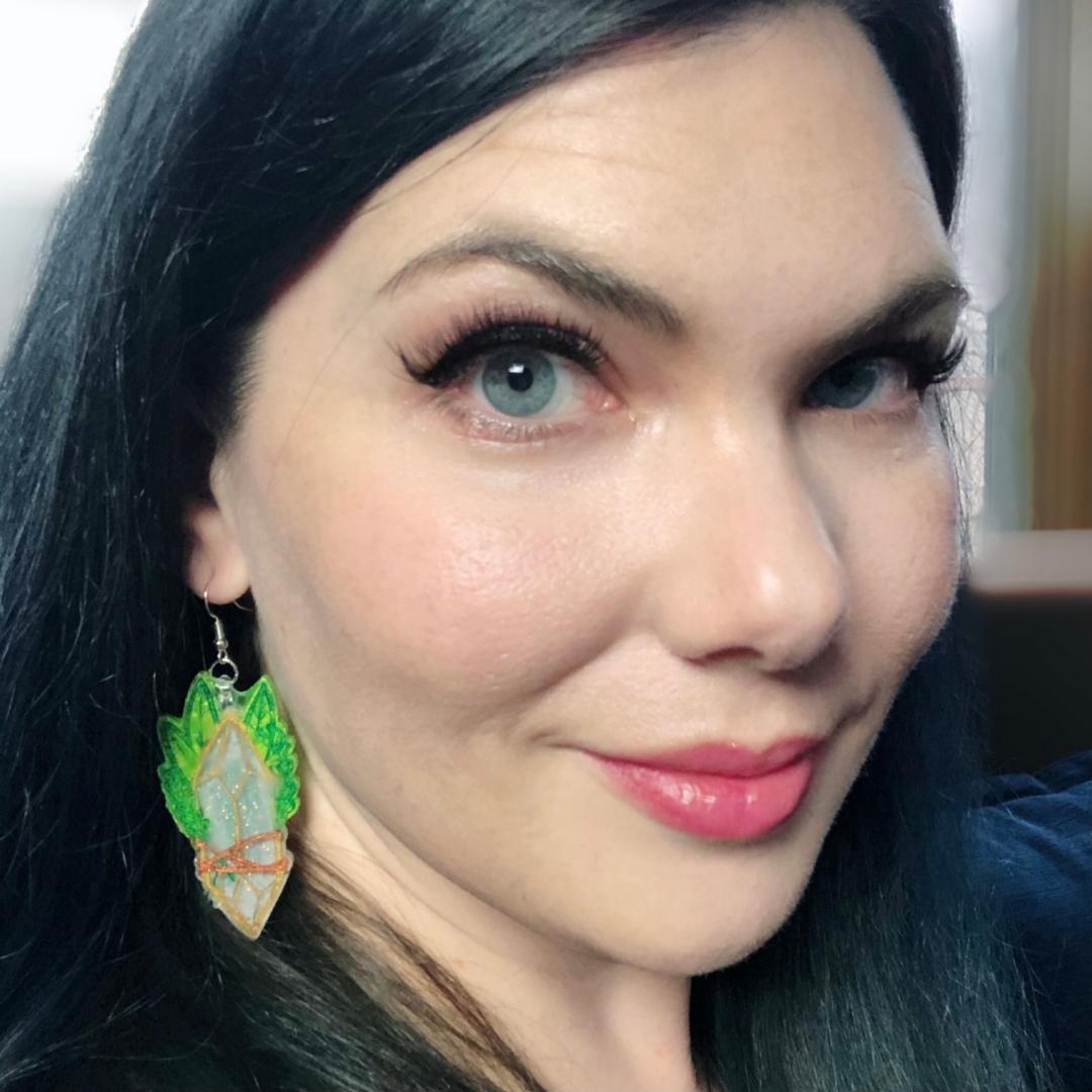 Crystal and Sage - Hand-Painted Resin Earrings - Driftless Enchantments