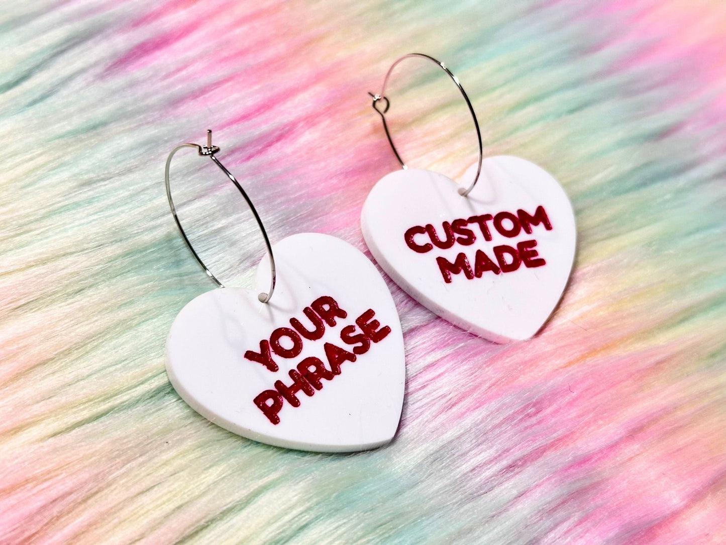 Custom Heart Earrings - Wear your own words! - Painted Raina
