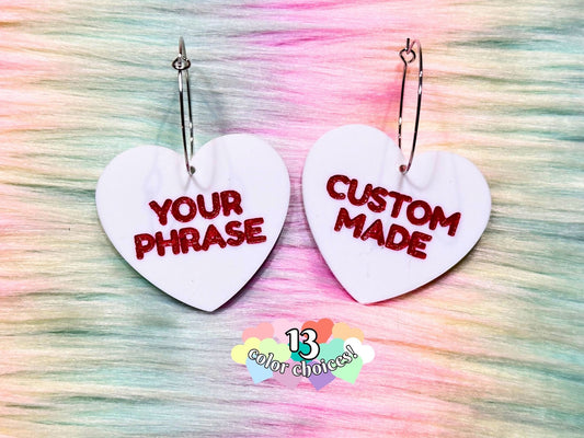 Custom Heart Earrings - Wear your own words! - Painted Raina