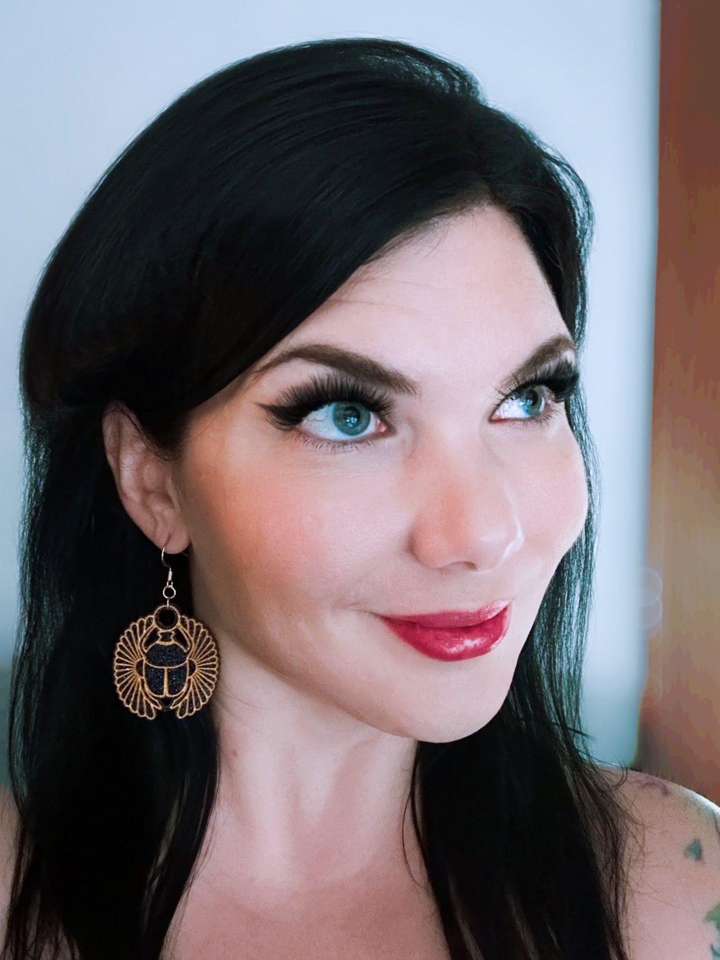 Egyptian Inspired Scarab Earrings - Black Rainbow Glitter - Driftless Enchantments