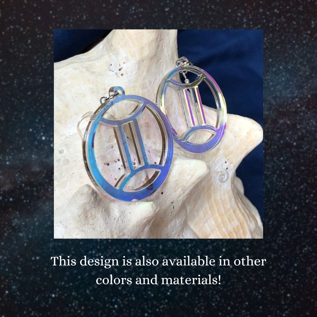 Gemini Zodiac Sign Earrings - Black Rainbow Holographic - Driftless Enchantments
